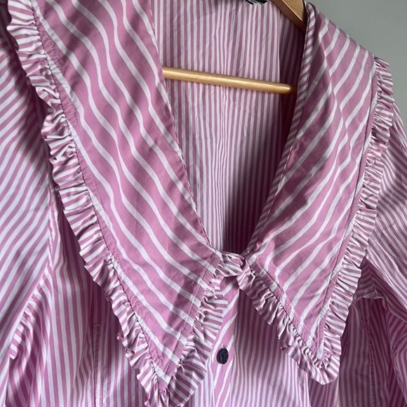 GANNI Ruffled striped cotton-poplin blouse - Picture 11 of 16
